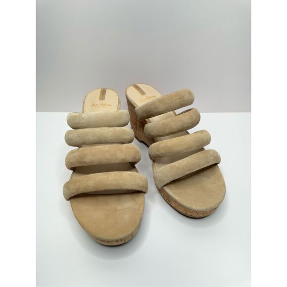 Sam Edelman Sandals Size 7 Tan Suede Leather Slip On Platform Wedges Logo - Picture 4 of 9